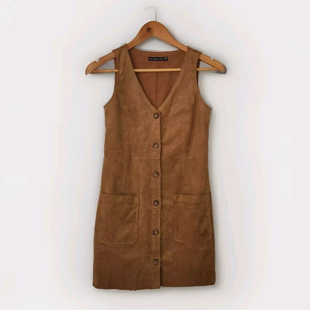 Abercrombie & Fitch Tan Suede Button-Front Mini Dress